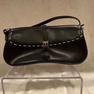Black mini handbag with beige stitching -